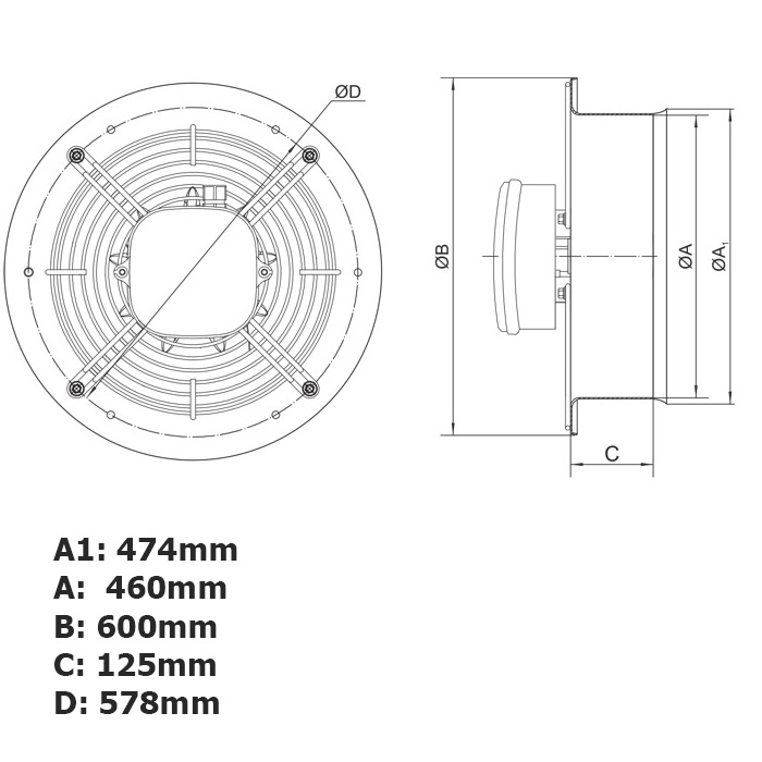 AirRoxy Aros βιομηχανικός εξαεριστήρας Φ450mm (01-127) - Image 2