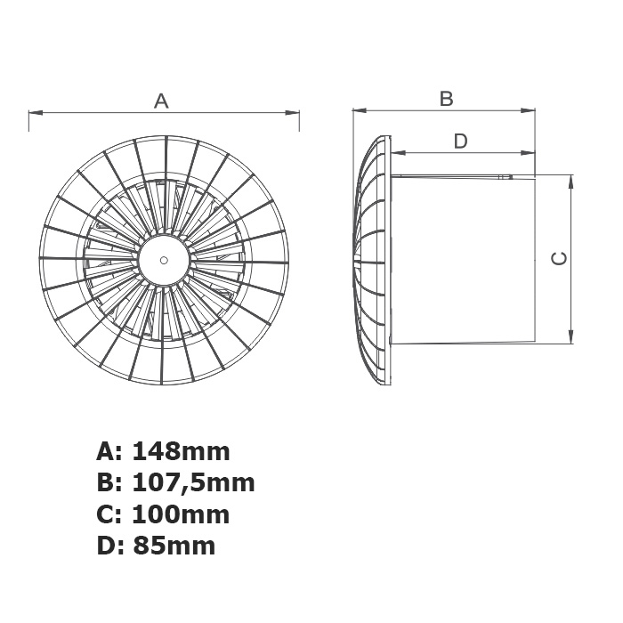 Airroxy Arid εξαεριστήρας μπάνιου Φ100mm (01-040) - Image 2